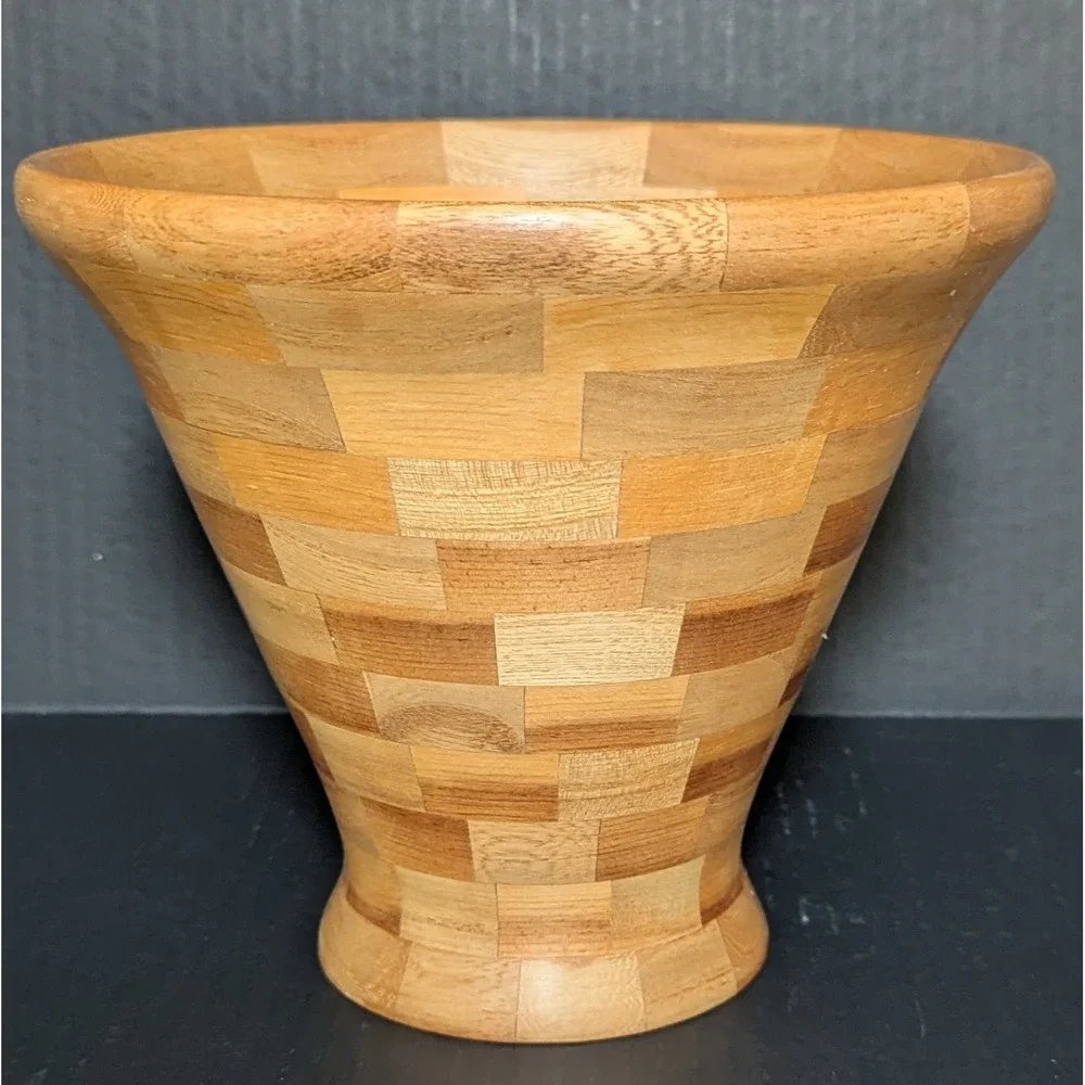 Vintage Hand Turned Segmented Elm/Pine Wood Bowl 6 3/4